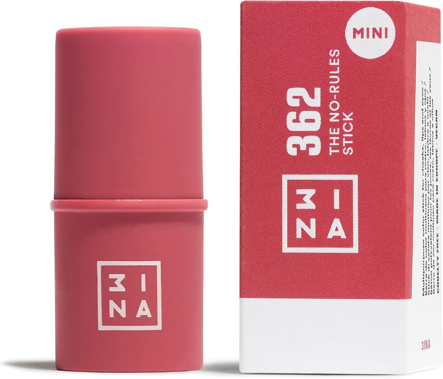 3INA MAKEUP The No-Rules Stick 362 (Mini), Pink, Blush Stick for Eyes, Lips, Cheeks with Hyaluronic Acid, Cream Blusher for Natural and Luminous Finish, Travel Size, Vegan,