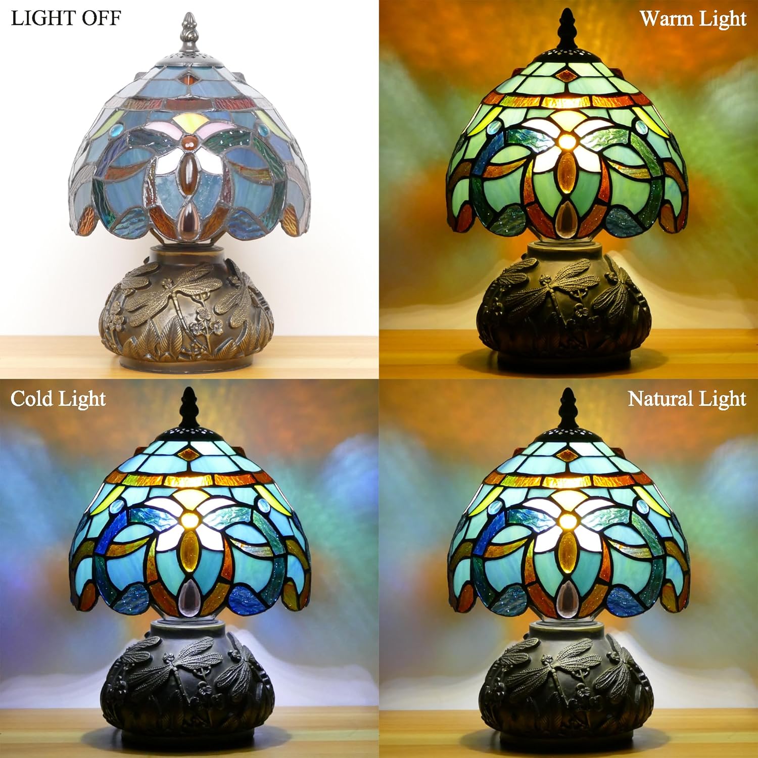 Small Tiffany Lamp Mini Stained Glass Table Lamp Mushroom Memory Sympathy Lamp 8X11 Inch (Sea Blue Baroque)