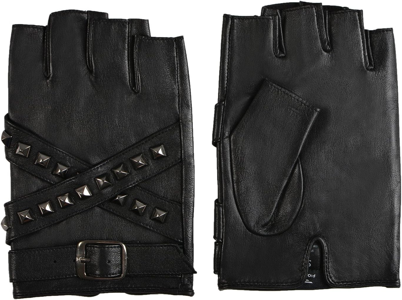 FIORETTO Mens Fingerless Leather Gloves – Half Finger Punk Style Sheepskin for Driving & Motorcycle – M16519 - Image 3