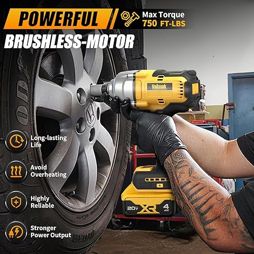 Miniatura 4 de Llave de impacto inalámbrica de 1/2 pulgada para batería Dewalt de 20 V, destornillador de impacto de 1000 N.m, pistola de impacto eléctrica sin