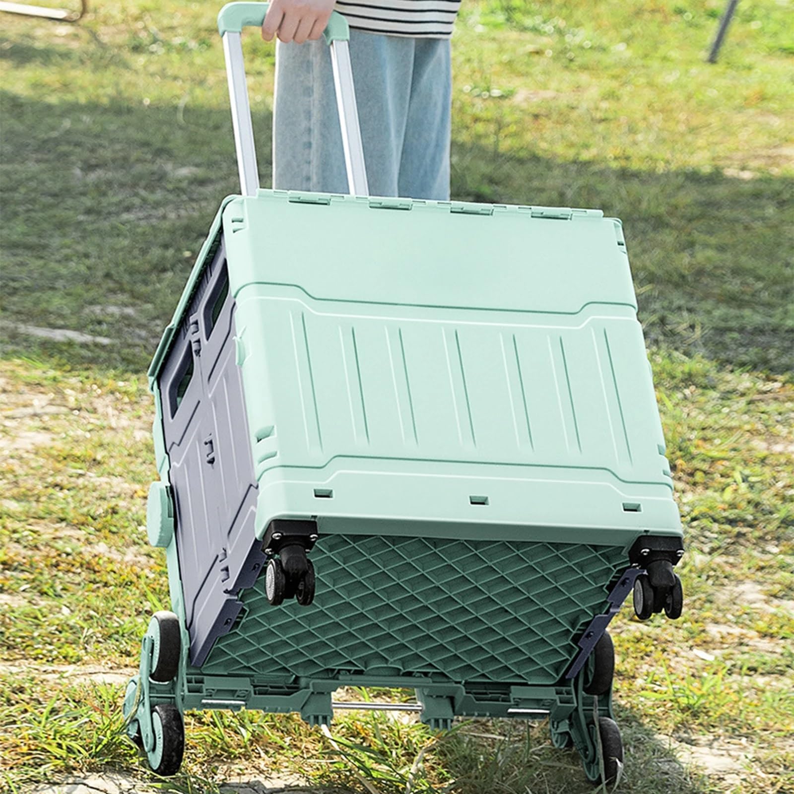 Carrello della spesa pieghevole da 50 litri, versatile per uso esterno, per uso domestico, carrello nero portatile per generi alimentari, campeggio e viaggi