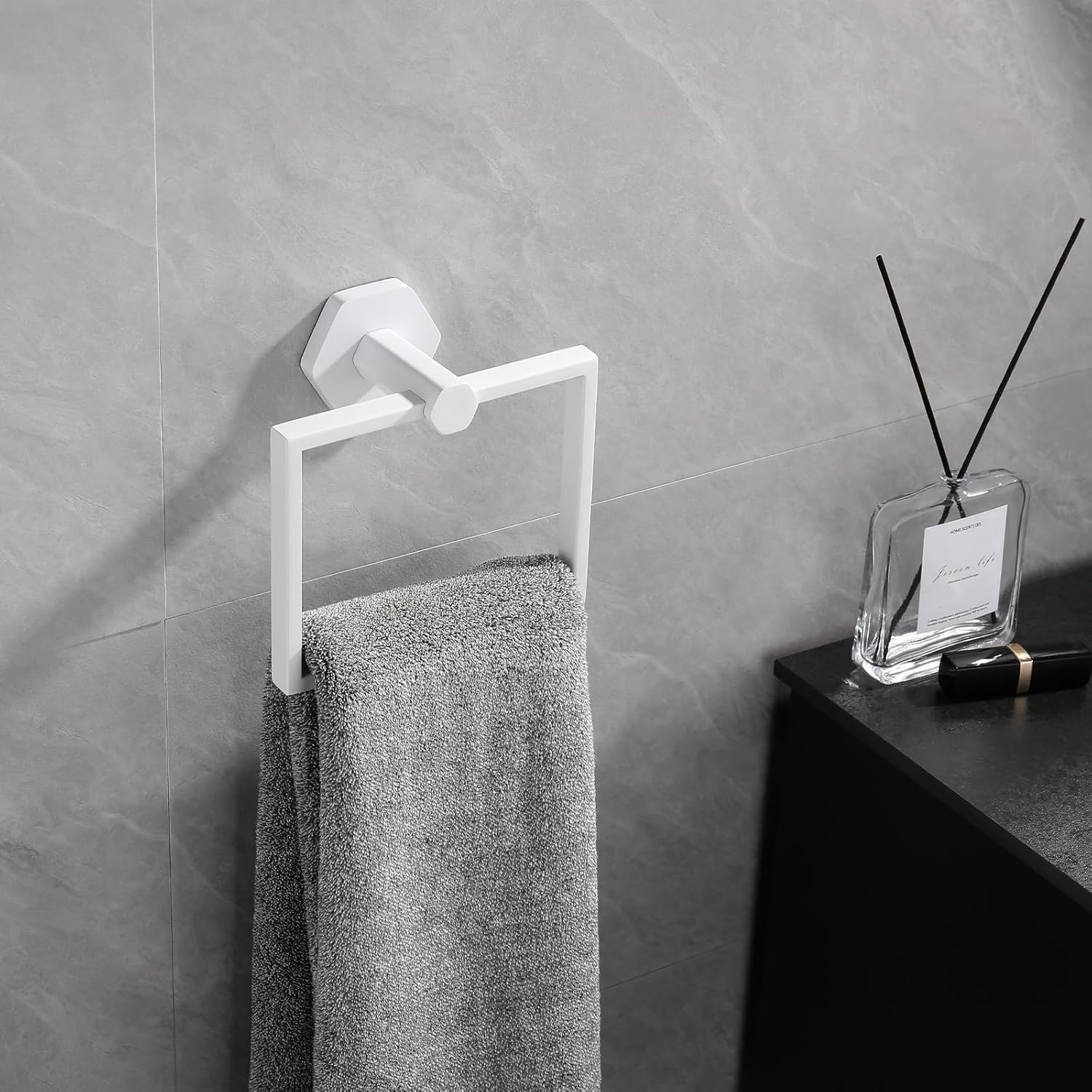 GERZWY Bathroom 2-Pieces Accessories Sets White Stainless Steel (Toilet Paper Holder Towel Ring)