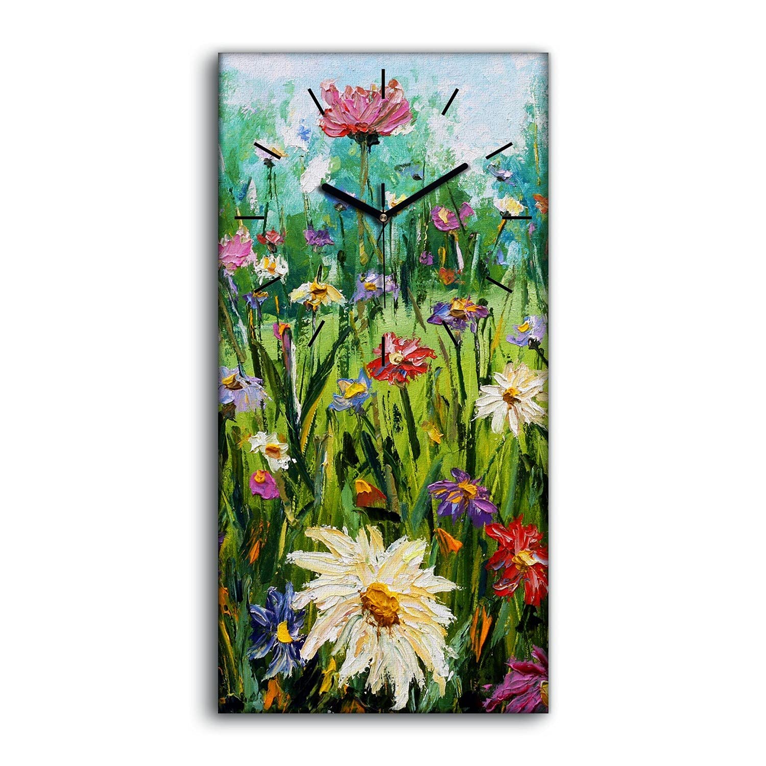 Horloge sur Toile Fleurs Sauvages Art Mural Décoration Salon Chambre Moderne 30x60cm