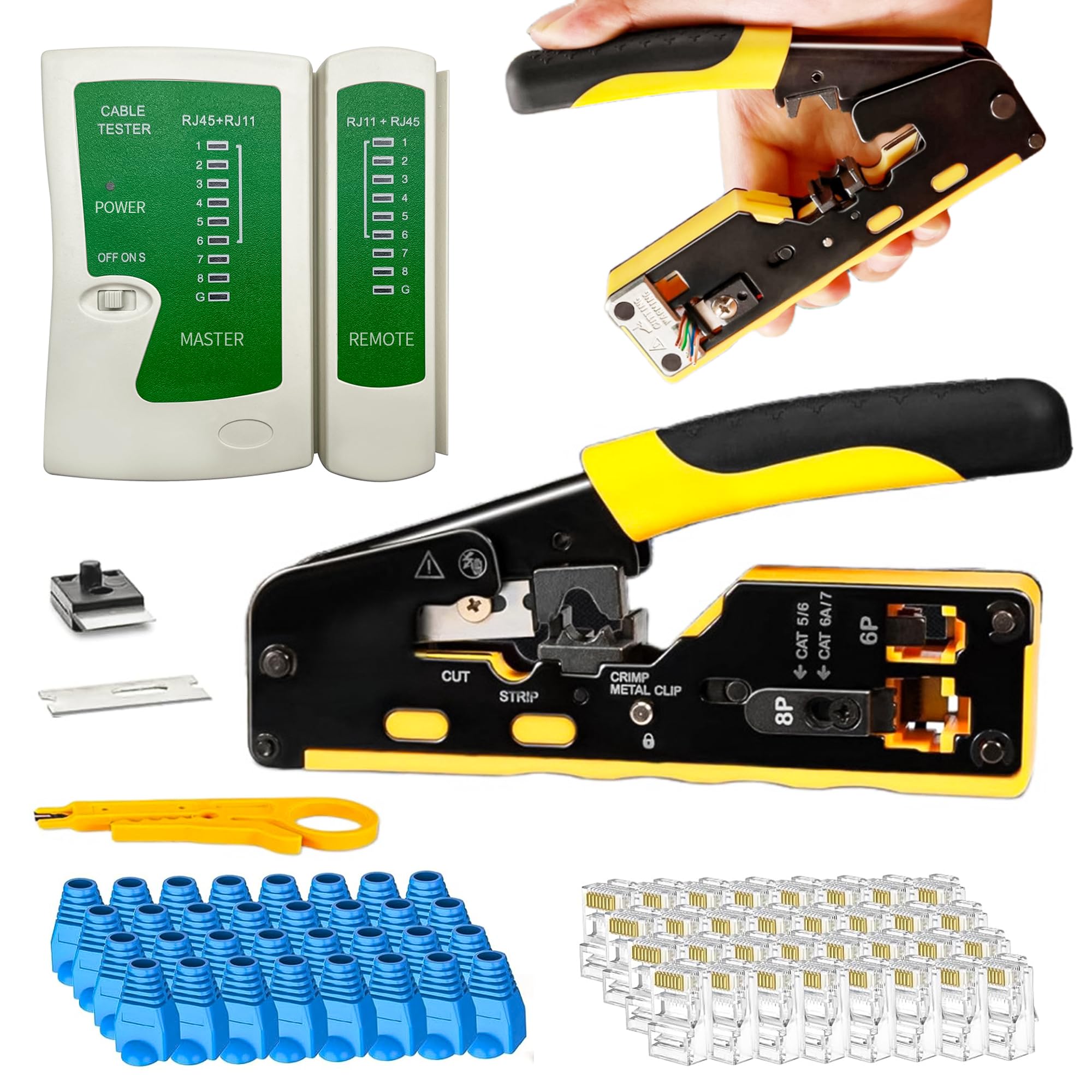 Biaze GJ25 Krimptang met veiligheidsslot, RJ45 krimptang voor stekker, netwerkgereedschap voor CAT 7/CAT 6A/CAT 6/CAT 5E
