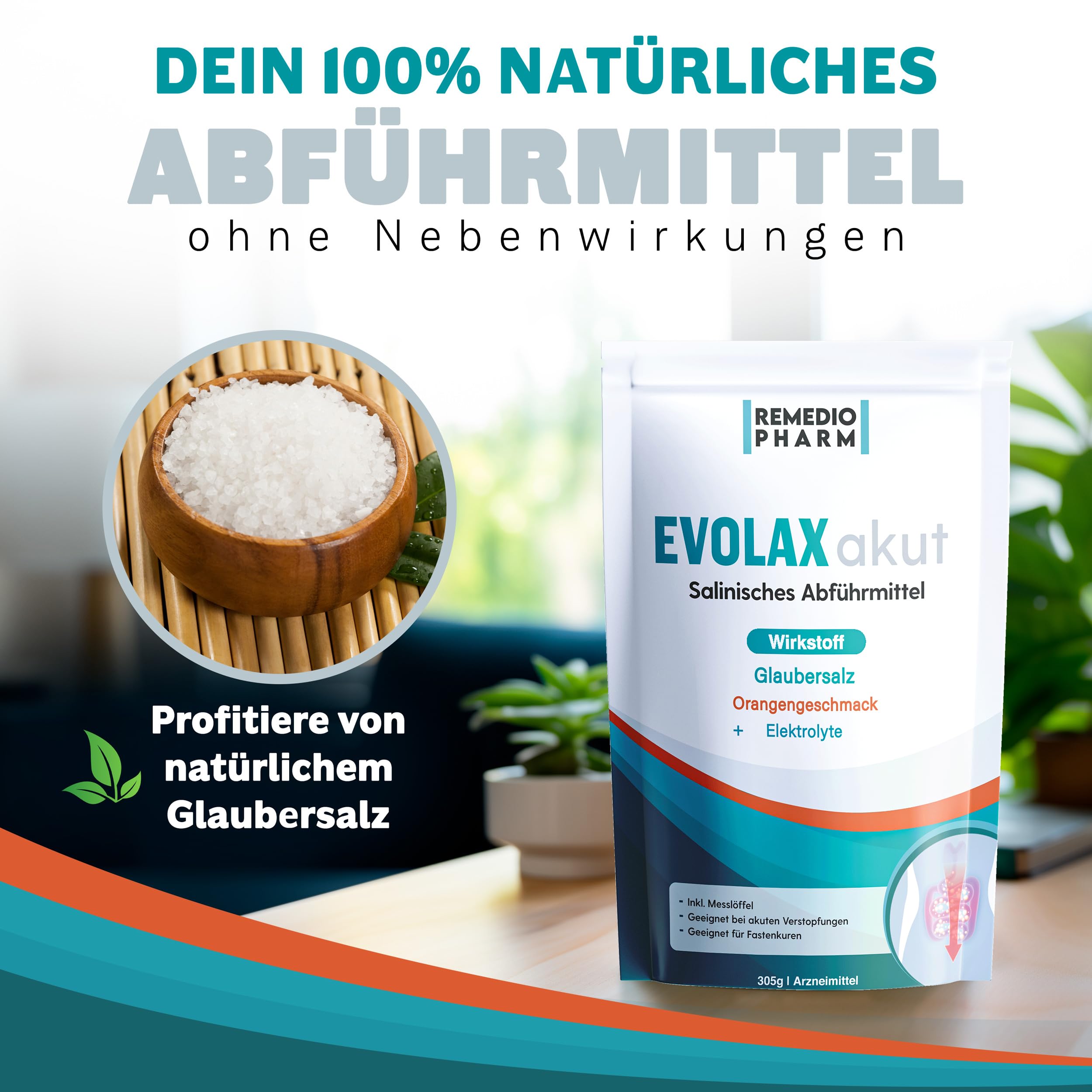 Evolax Orange| Schnell wirkendes Abführmittel | Glaubersalz mit Geschmack + Elektrolyte |starke Wirkung/ | 305g XXL Packung/Bei akuten Verstopfungen, Fastenkuren & zur Darmreinigung (2)