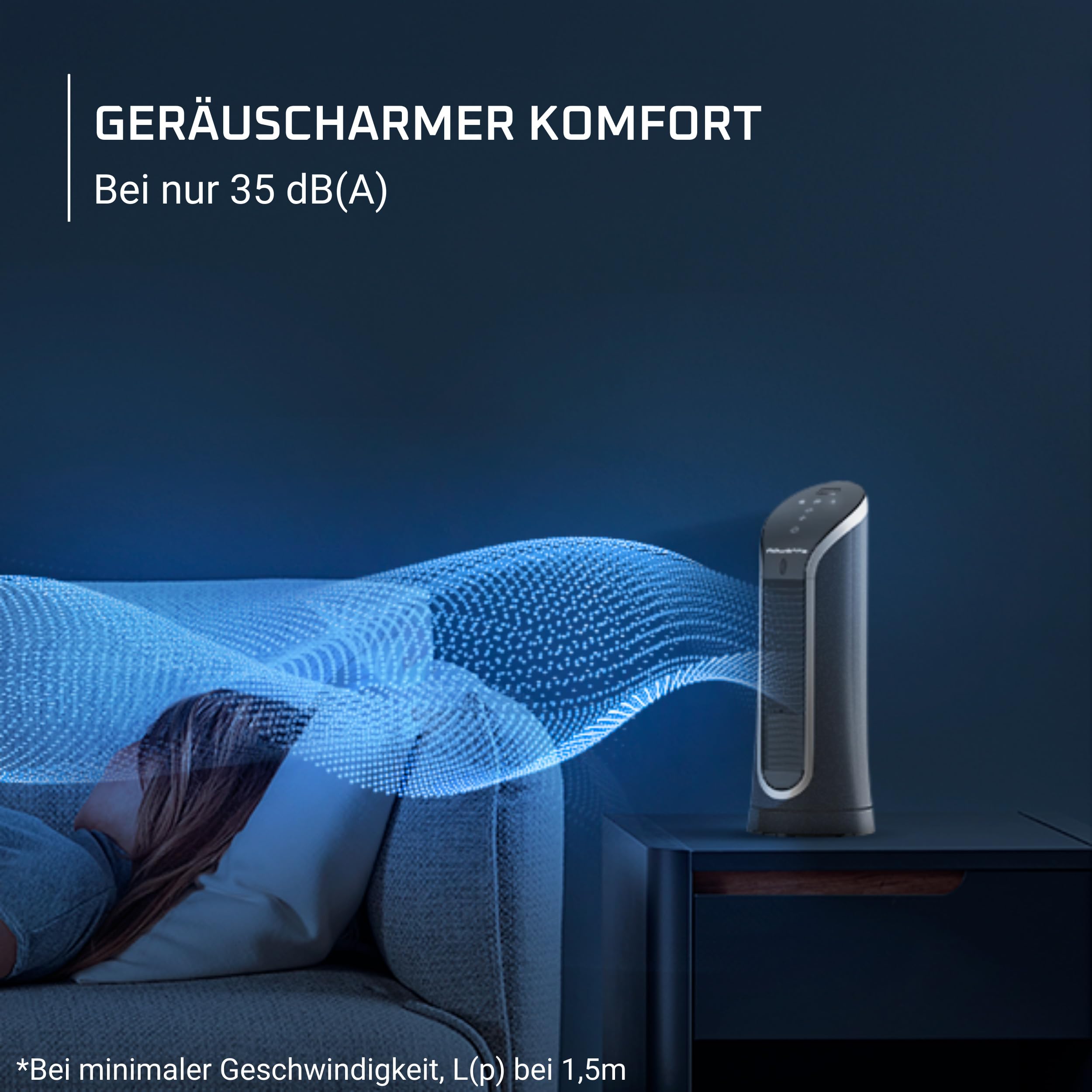 Rowenta Eole Compact Turmventilator, 35 dB(A), Luftstrom bis 5m, 6 Geschwindigkeiten & 2 Modi, 8-Stunden-Timer, LED-Display, Oszillation, VU6220F0