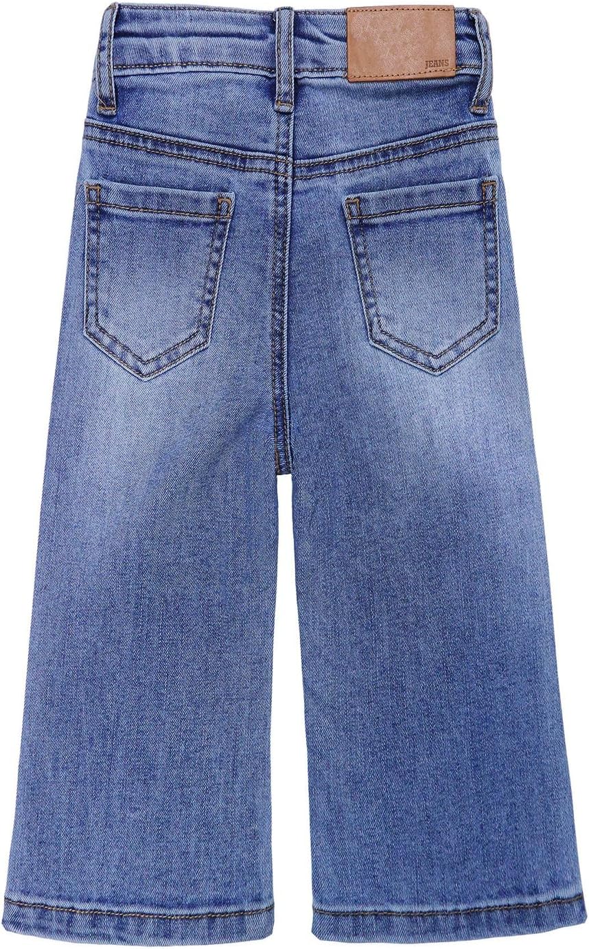 KIDSCOOL SPACE Baby Girsl Wide-Leg Jeans,Heart-shapped Leather Decoration Denim Pants - Image 2