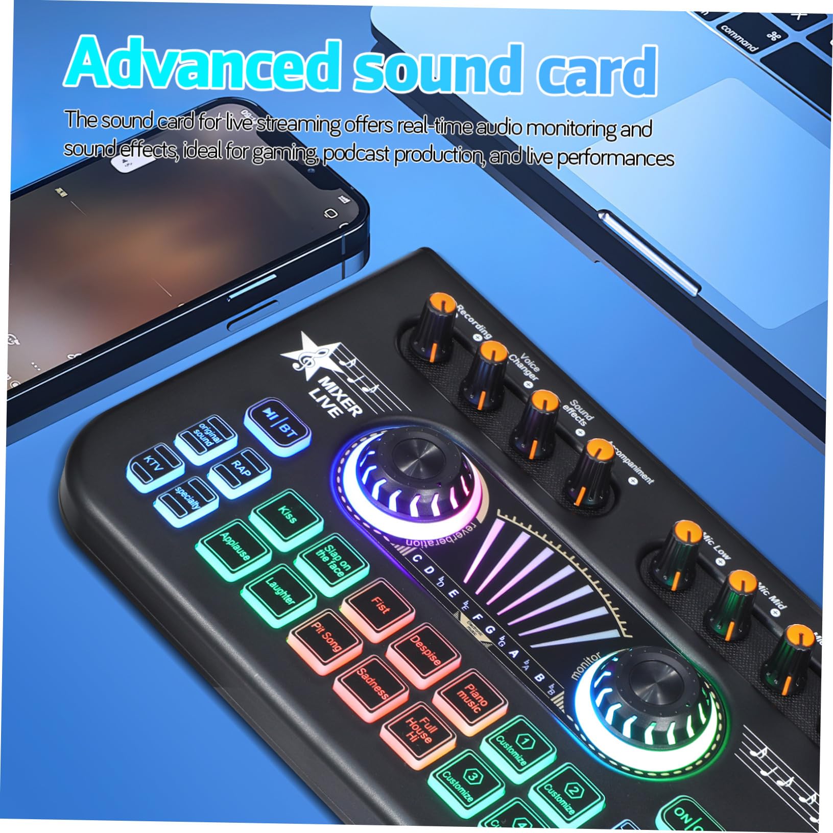 Yardwe Live Soundkarte mit Audiomixer und Stimmverzerrer Professionelles Podcast Mikrofon Bundle Metall und Kunststoff für Live Streaming und Musikaufnahme