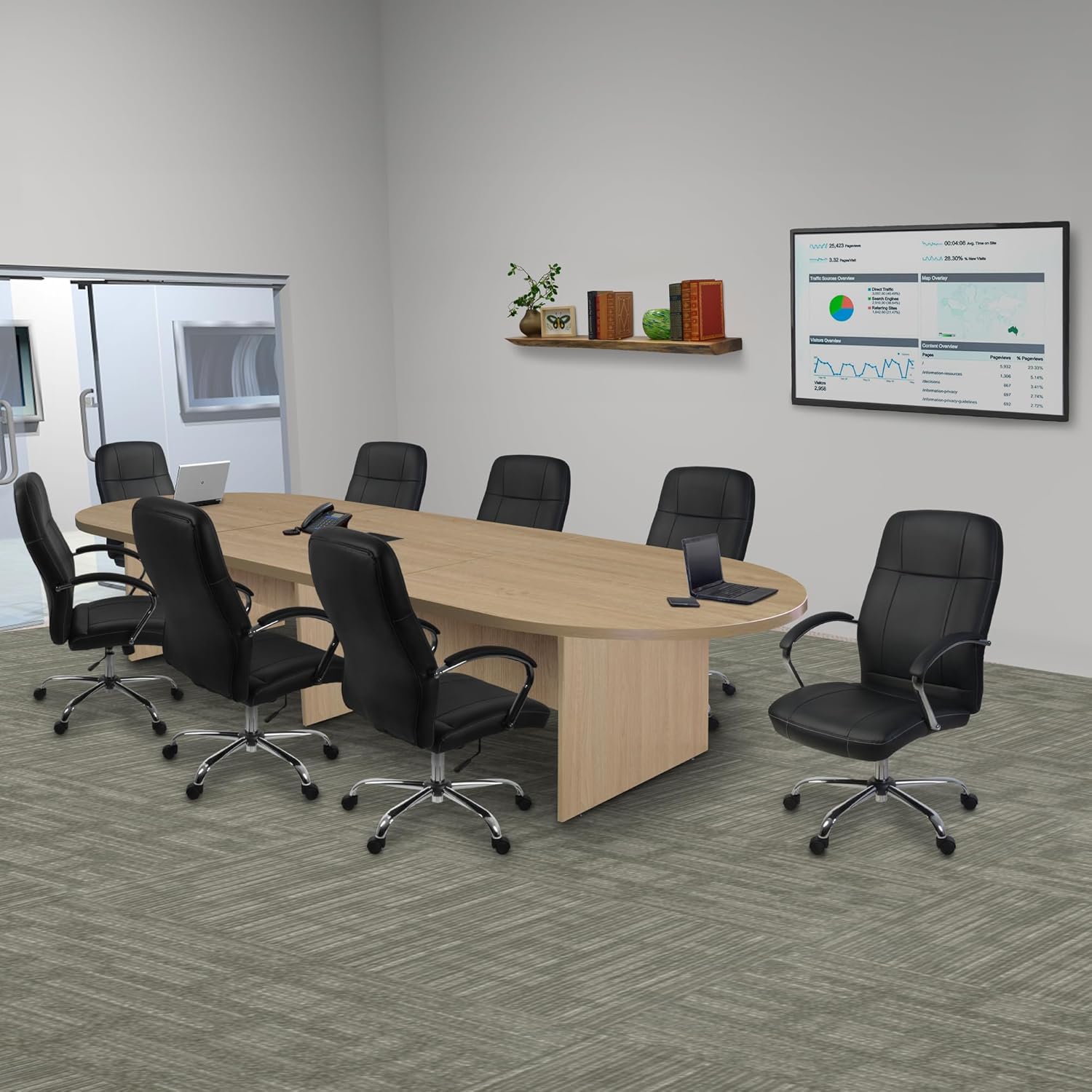 Romig Legacy 12 ft. Racetrack Laminate Conference Table with Charging Port- Noble Oak