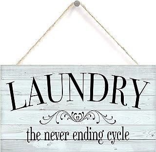Laundry Room Sign (Laundry Never Ending Cycle),Vintage Laundry Wood Sign Wall Hanging Plaque Wall Art Sign 5X10 (US-G030)