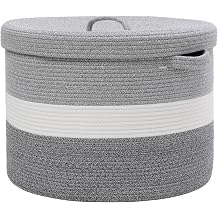 20" x 20" x 15" Extra Large Storage Basket with Lid, Cotton Rope Storage Baskets, Laundry Hamper, Cloth Bin, for Clothes Towels Blankets Pillows Storage in Living Room, Dual Grey with Lid