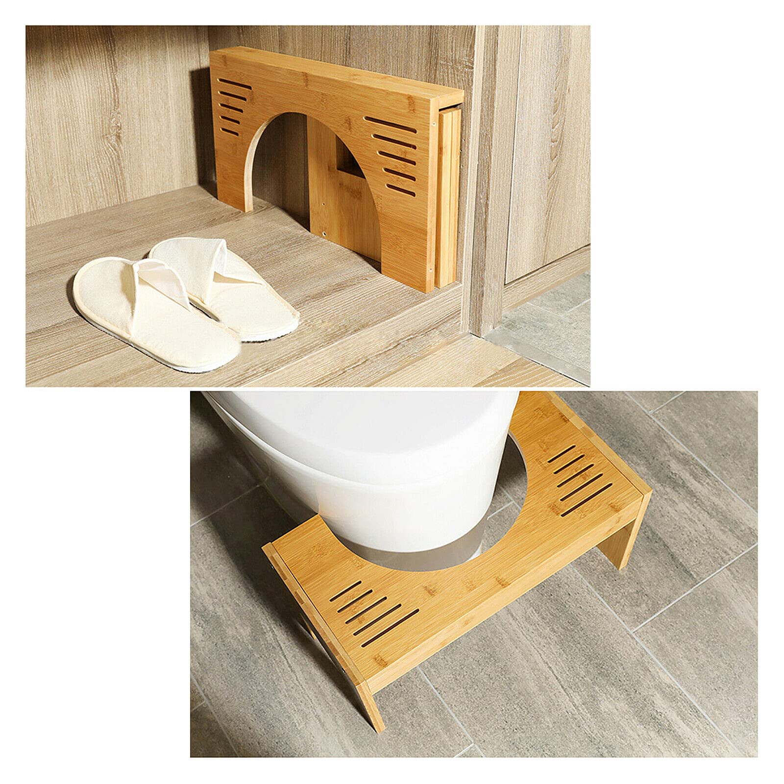 Taboret toaletowy z bambusa, podnóżek dla dzieci, pomoc w toalecie, regulacja wysokości 17-22 cm, antypoślizgowy podnóżek WC