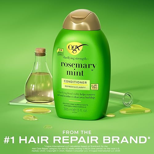 Miniatura 2 de OGX Acondicionador clarificante y menta de romero, acondicionador aclarante para cabello graso ayuda visiblemente a eliminar el aceite y los
