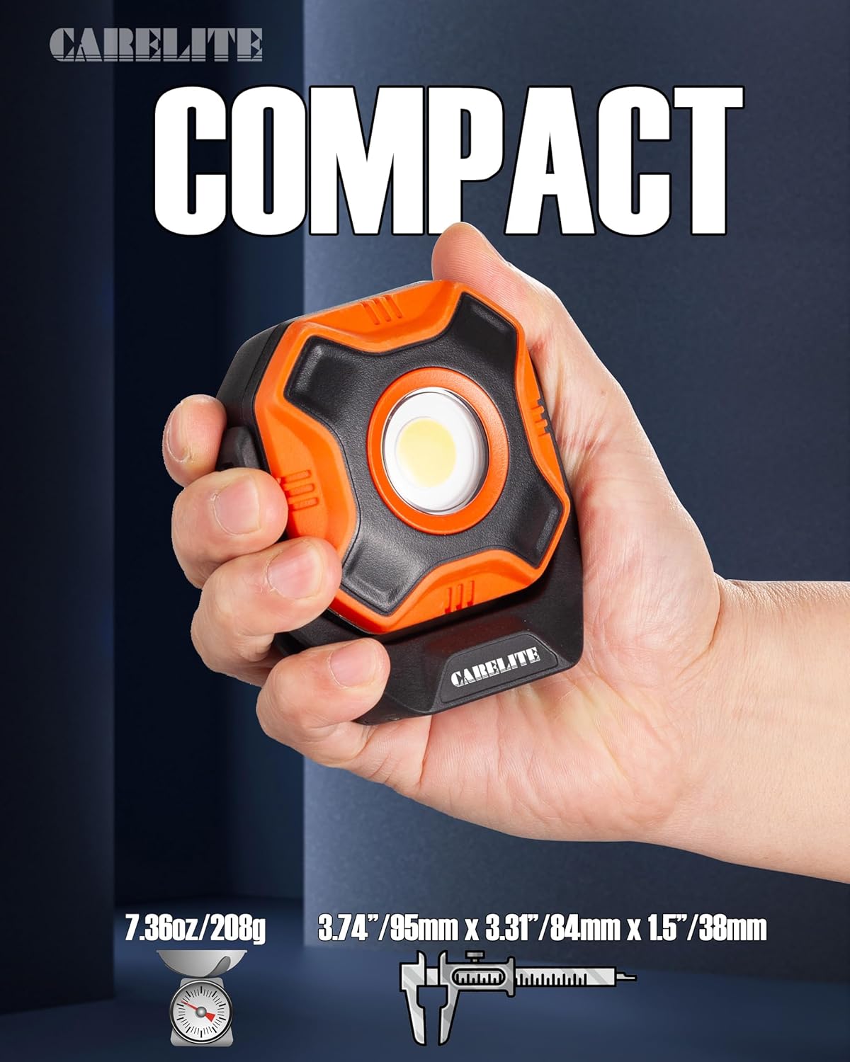 Work Light, 700 Lumen Rechargeable Magnetic Light with 3 Modes & 360° Pivoting Head for Mechanics & Outdoor Use (Orange)