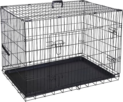 30/36/42 Inches Double Door Dog Crates Folding Metal Pet Kennel Wire Cage with Tray for Small Medium Large Sized Dogs, Indoor Outdoor Travel Use