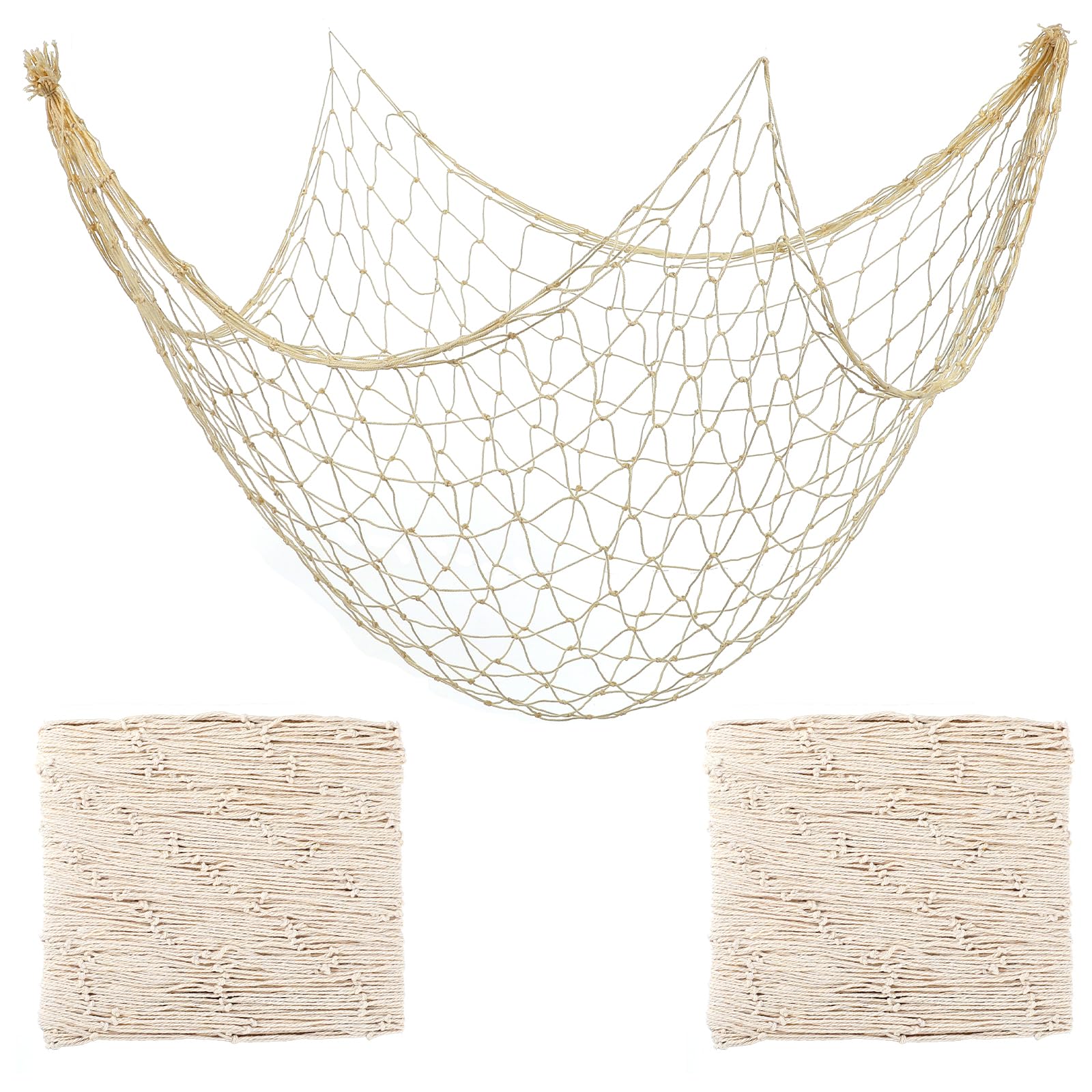 Quilax 2 Pcs Fish Net Decorations, 2×1 M Cotton Fishing Net Decor, Hawaiian Nautical Themed Fish Netting Decor for Bedroom, Bathroom Hanging and Party Decoration