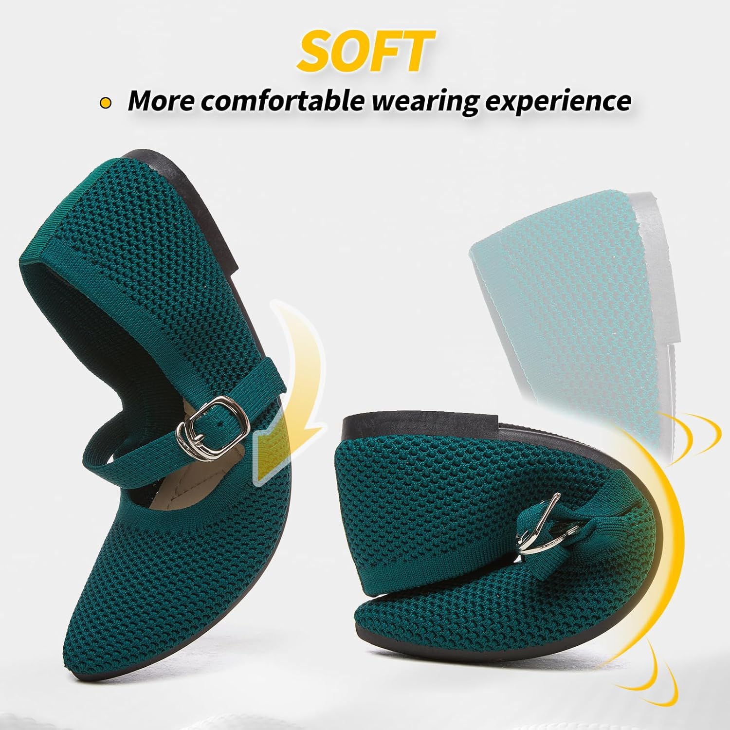 BABUDOG Mesh Ballet Flats for Women,Women's Mary Jane Flats with Buckle Strap,Black Nude Foldable Flats Shoes for Women,Comfortable Dress Shoes - Image 5