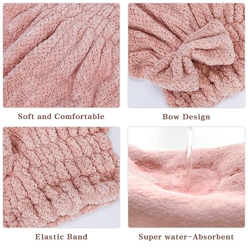 Miniatura 3 de Unaone Paquete de 2 toallas de microfibra para secar el cabello, gorro de toalla de pelo súper absorbente, envoltura de cabeza de secado rápido con