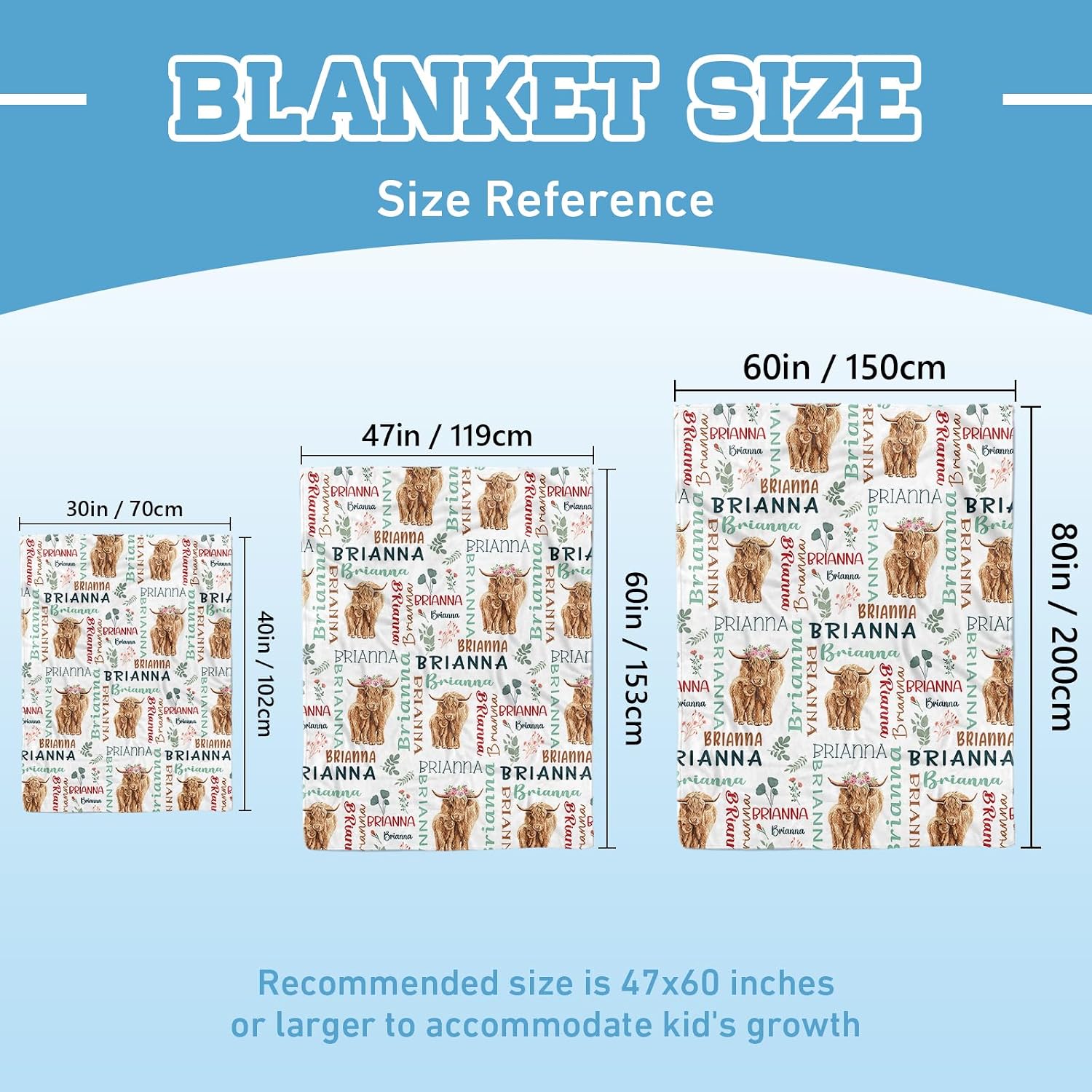 Personalized Baby Blanket with Highland Cattle Pattern, Soft Flannel for Boys & Girls, Customized Gift for Baby Birthday or Newborn