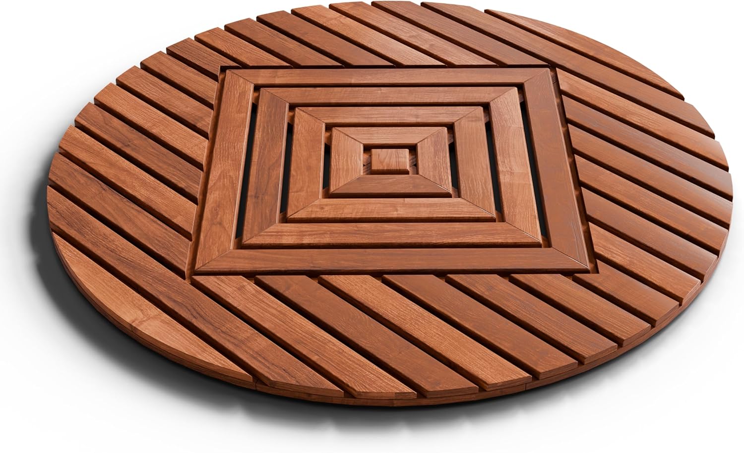 Designer Round Teak Shower Mat, Xtra-Large 32” Diameter, Waterproof, Teak Oil Finish, for Bathroom, Pool, Spa, Boat, Sauna, Patio, Front Door from Our Diamond Collection