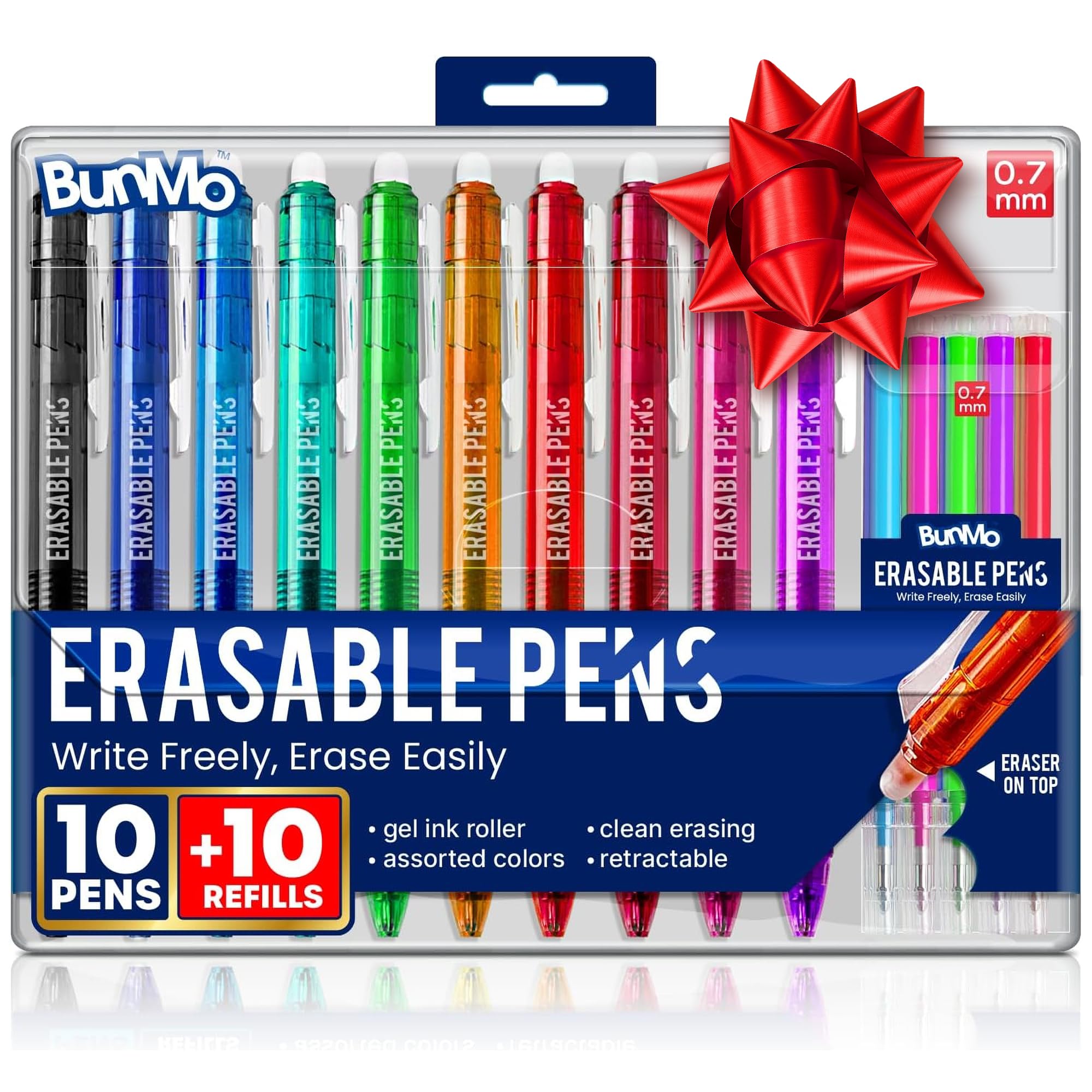 BUNMO Erasable Pens - Multicolor and Cute - Erasable Pens for Smooth Writing & Drawing - Gifts for Teens - 10 Refills Included - 10 Pack