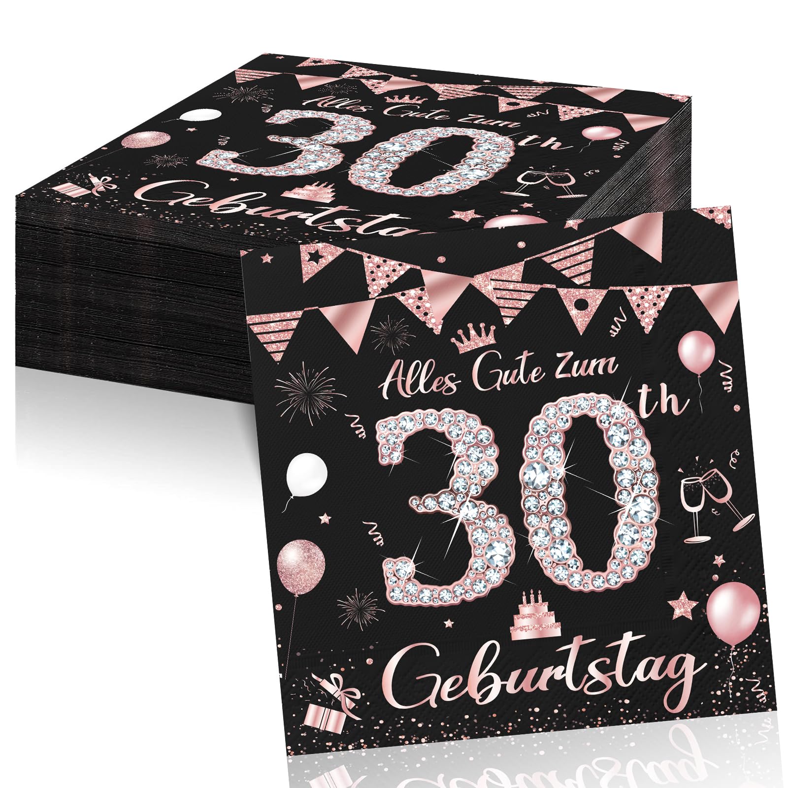Geburtstagsdeko Servietten,Schwarz Gold Papier Party Servietten Tischdeko
