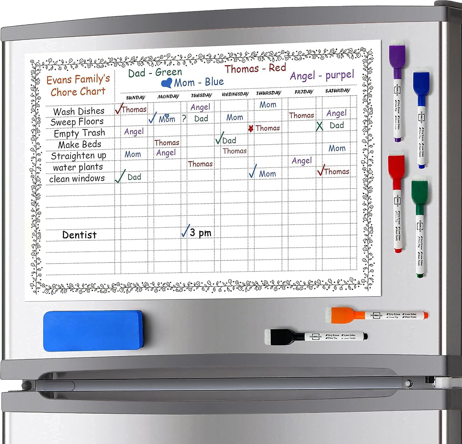Magnetic Chore Chart for Kids Dry Erase Chore Chart for Adults 11”x17” Behavior Reward Multiple Kids Chores Board Monthly Weekly Planner Magnetic Calendar for Fridge 6 Dry Erase Markers Included