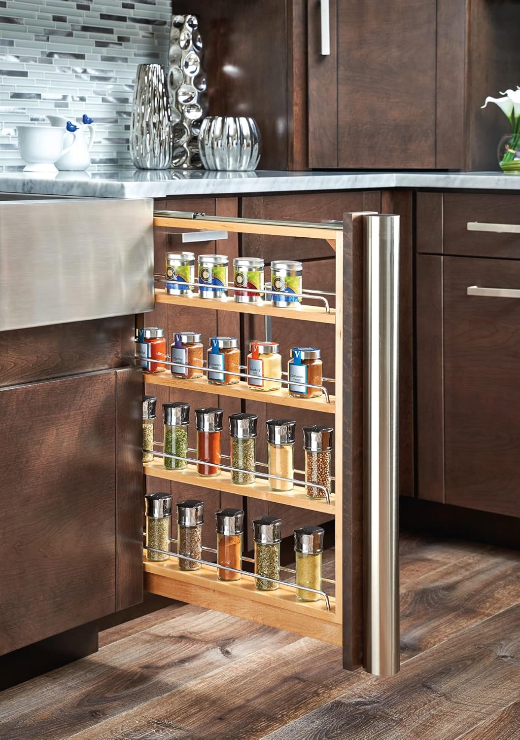 Rev-A-Shelf Wood Base Filler Pullout Organizer for New Kitchen Applications w/Soft-Close