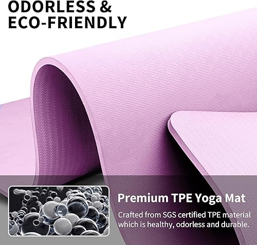 Miniatura 5 de Hatha Yoga Tapete de yoga extra largo de TPE de 79 x 40 x 12 pulgadas de grosor, antideslizante, para uso en el gimnasio en casa, yoga, pilates,