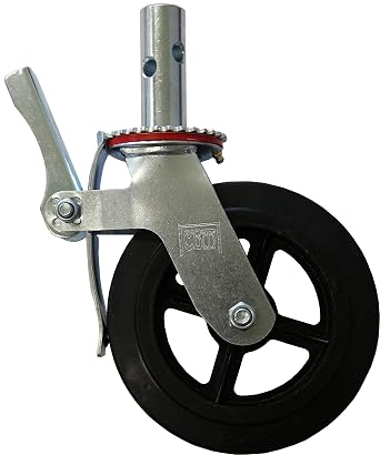 CBM Scaffold Set of 4 8"x2" Black Rubber Mold-on Steel Caster with 6 MM Thick Wheel Frame to Support Heavy 1100 Lbs Load Rating