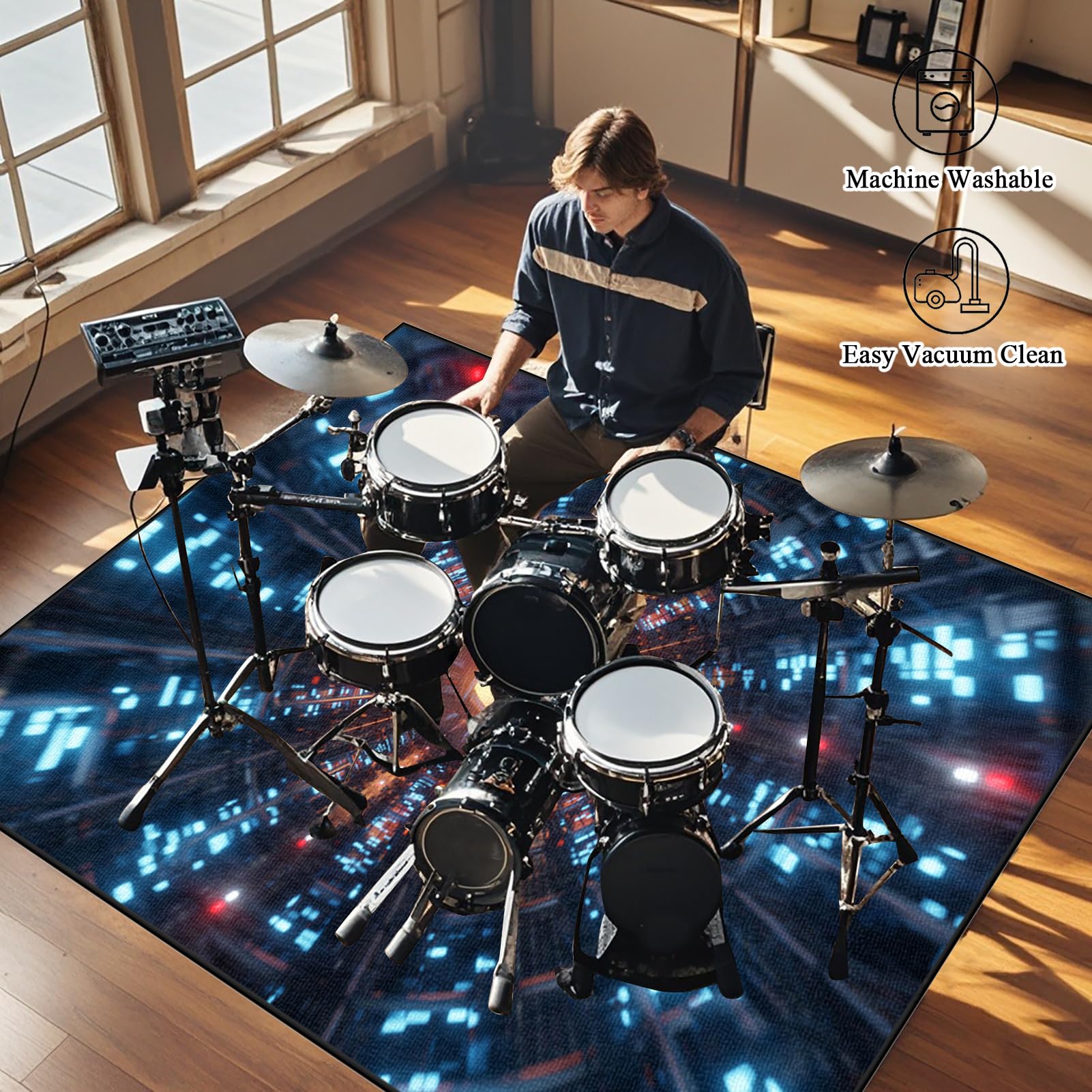 Tappetino per Batteria Elettronica, 230 x 180 cm Tappeto Professionale per Batteria e Strumenti a Percussione Elettronici, Tamburo Rullante, Tappeto Drum Carpet Tappeto a Tamburo per Grancassa