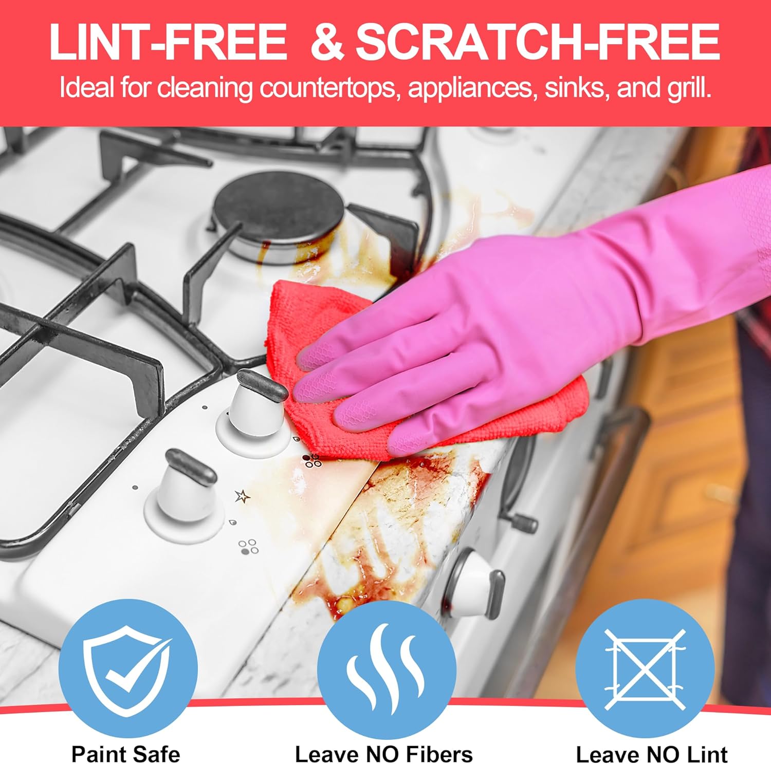 HOMERHYME Microfiber Cleaning Cloth, 12 Pack Cleaning Rags,12" X 11" Lint Free Dish Towels Wash Cloths, Reusable Microfiber Towels for Home and Kitchen Bathroom Apartment Cleaning Supplies, Assorted - Image 5