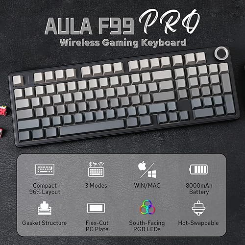 Miniatura 2 de MechLands Aula F99 PRO - Teclado mecánico para juegos al 96%, BT5.0USB-C2.4GHz inalámbrico, junta intercambiable en caliente, teclado personalizado