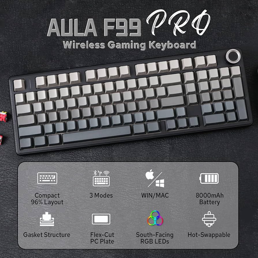 AULA F99（緑・白）黒モデル 96% Gasket-Mounted Triple-Mode Mechanical Keyboard with Knob