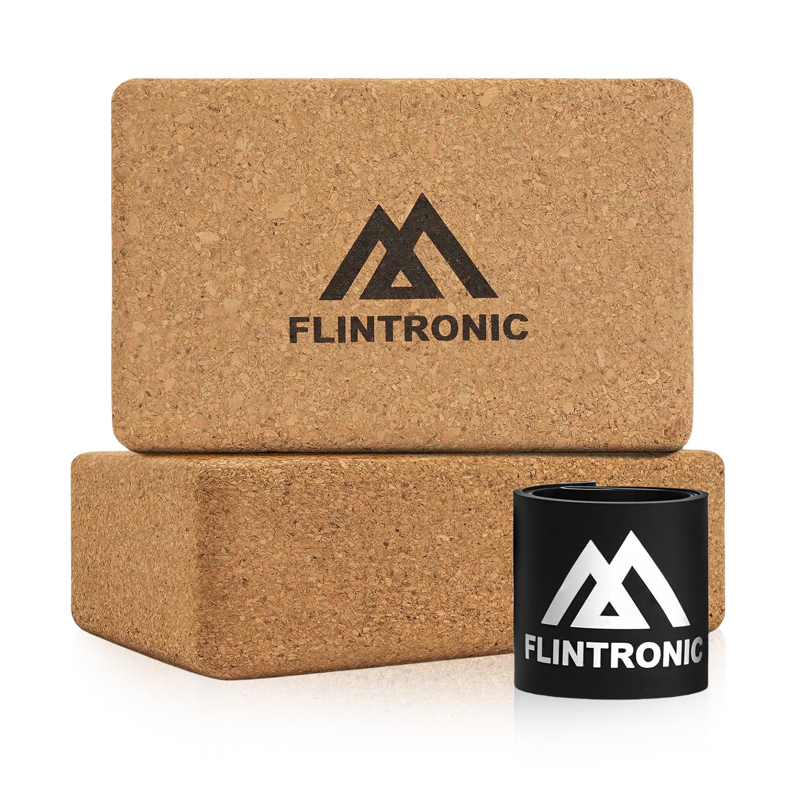 Flintronic Yogablock aus Kork 2er Set, 100% Natur Yoga Block Kork, Korkblock Yogablöcke Umweltfreundlich Nachhaltig Naturkork, Yogaklotz für Yoga Pilates Fitness - mit 1 Widerstandsband