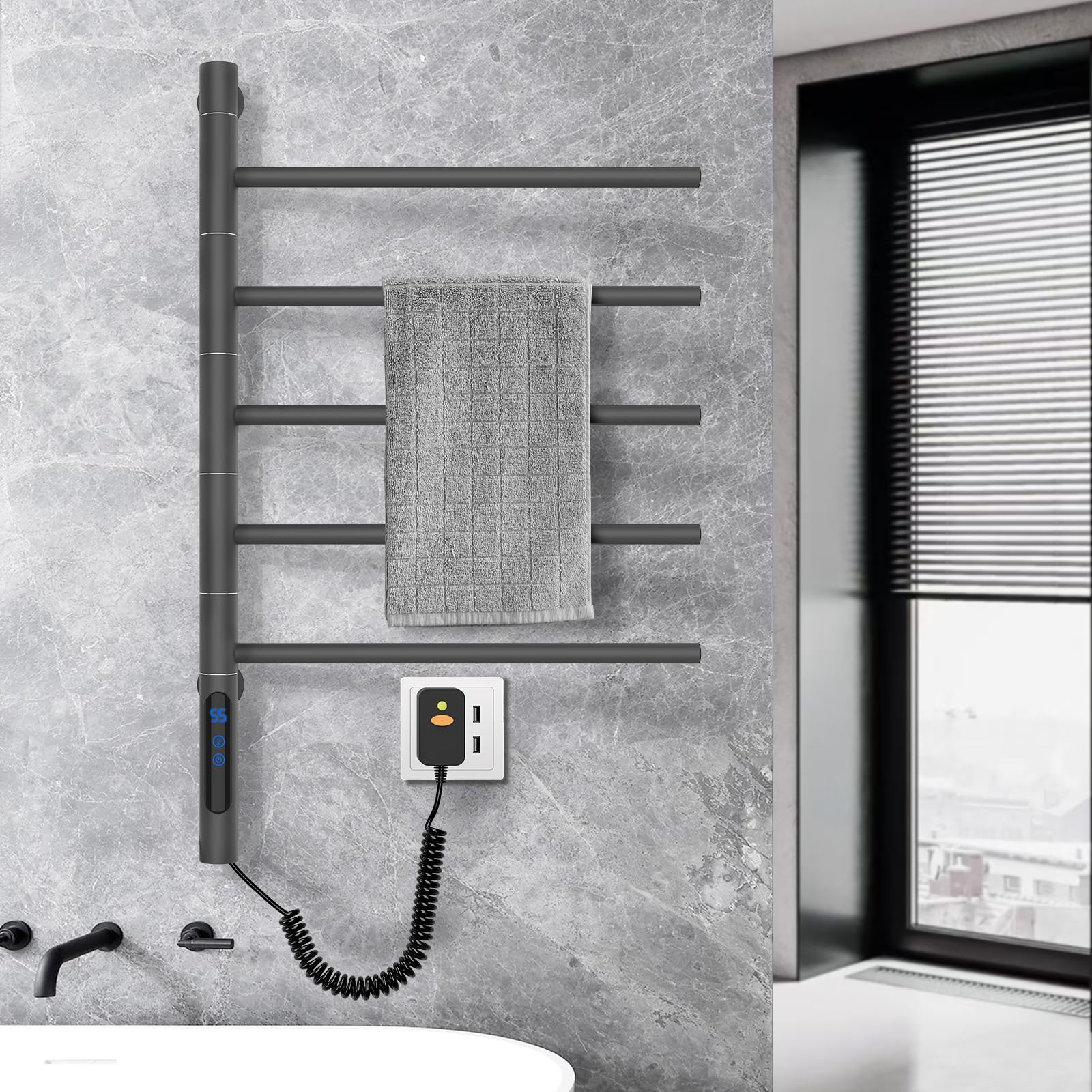 Amazon.co.jp: Usknxiu バスルーム用タオルウォーマーラック 180°回転