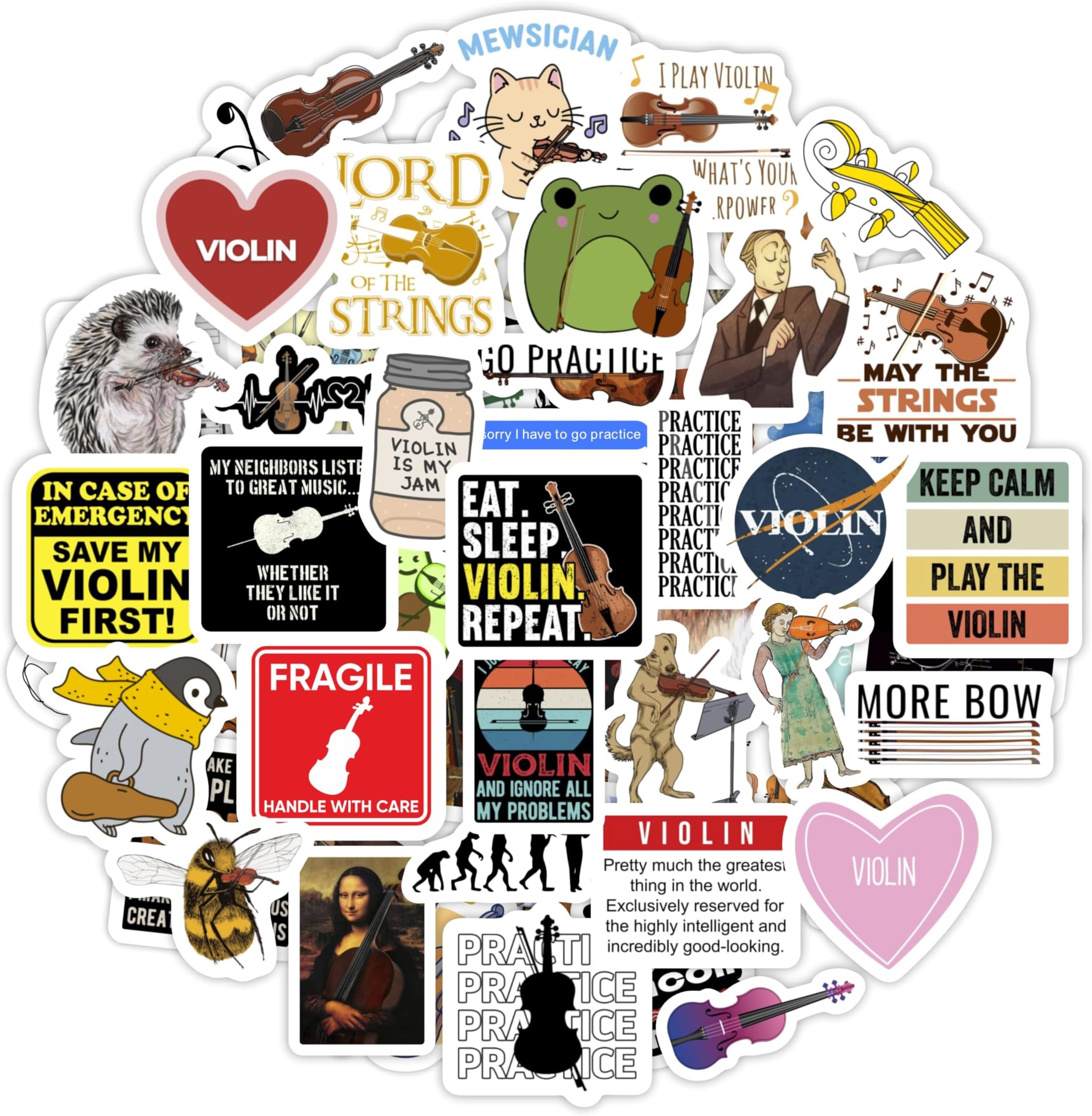 BulbaCraft 100Pcs Violin Stickers for Water Bottle and Laptop - Violin Party Supplies & Decorations, Waterproof Vinyl Decals, Music and Instrument Stickers, Gifts for Women & Men