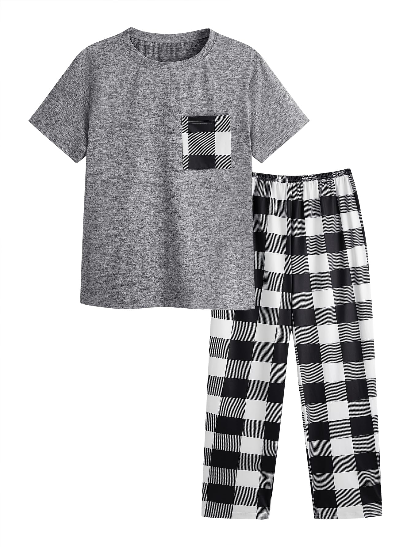 Men's 2 Piece Loungewear Pajama Set Plaid Print Short Sleeve Tee Top and Pants Set-image-19