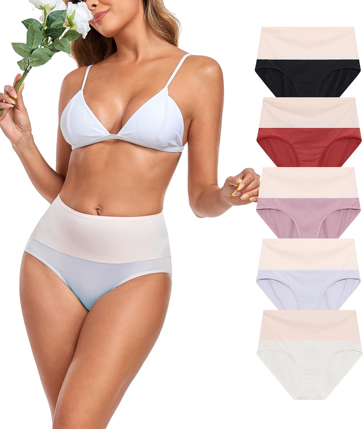 ANLIQI Women's Modal Underwear High Waisted Full Coverage Briefs Soft Stretch Breathable Ladies Hipster Panties Multipack