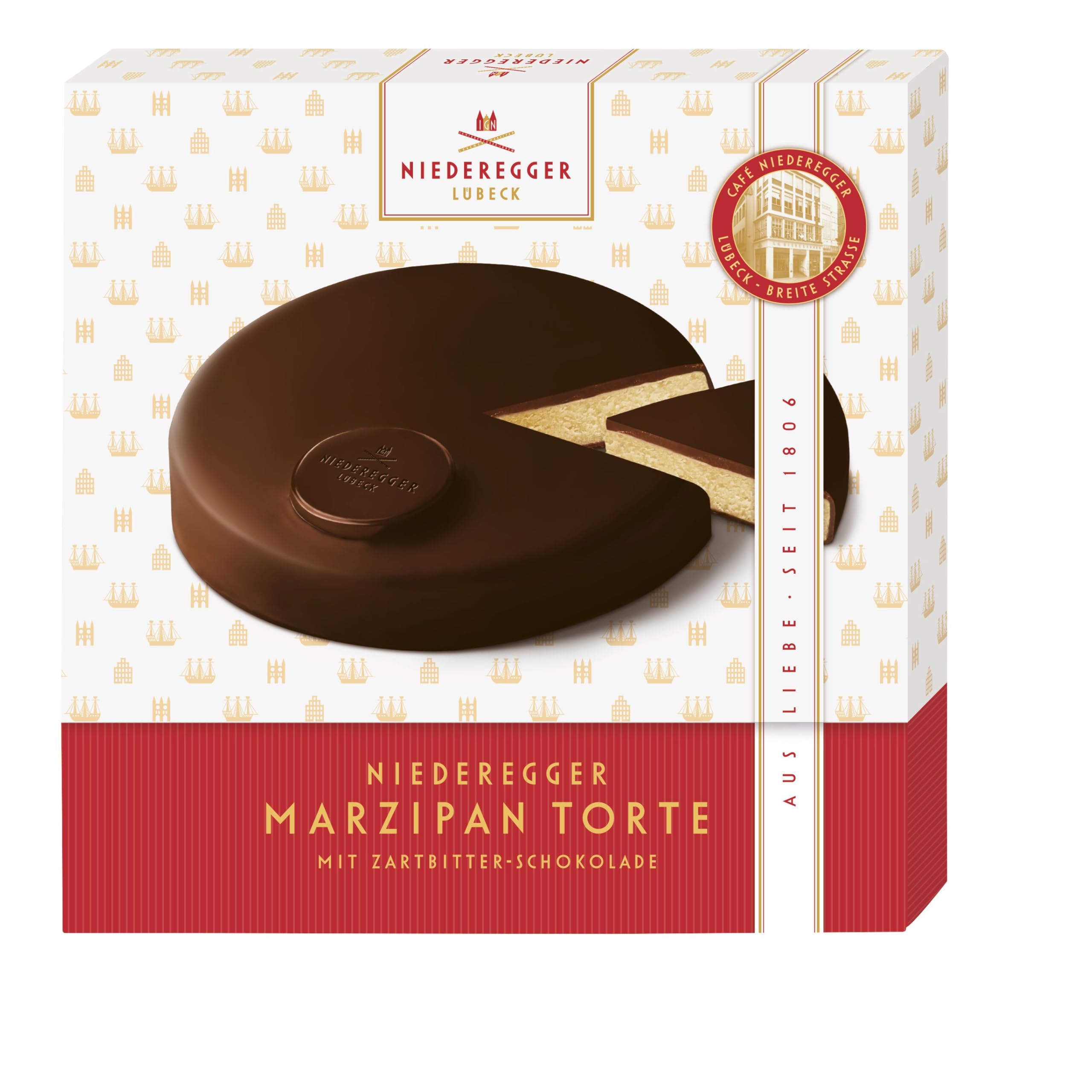 Niederegger | Marzipan Torte | 1x 390g | Feines Marzipan, umhüllt von knackiger Zartbitter-Schokolade | Marzipangeschenk |