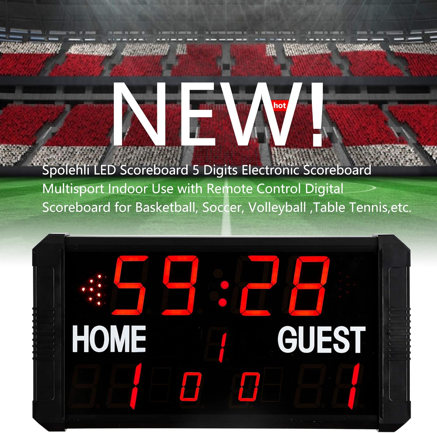 Spolehli Scoreboard Multisport LED Scoreboard with Remote Control Indoor Wall-Mount Portable Tabletop Scoreboard One Year Warranty for Basketball Table Tennis : Sports & Outdoors