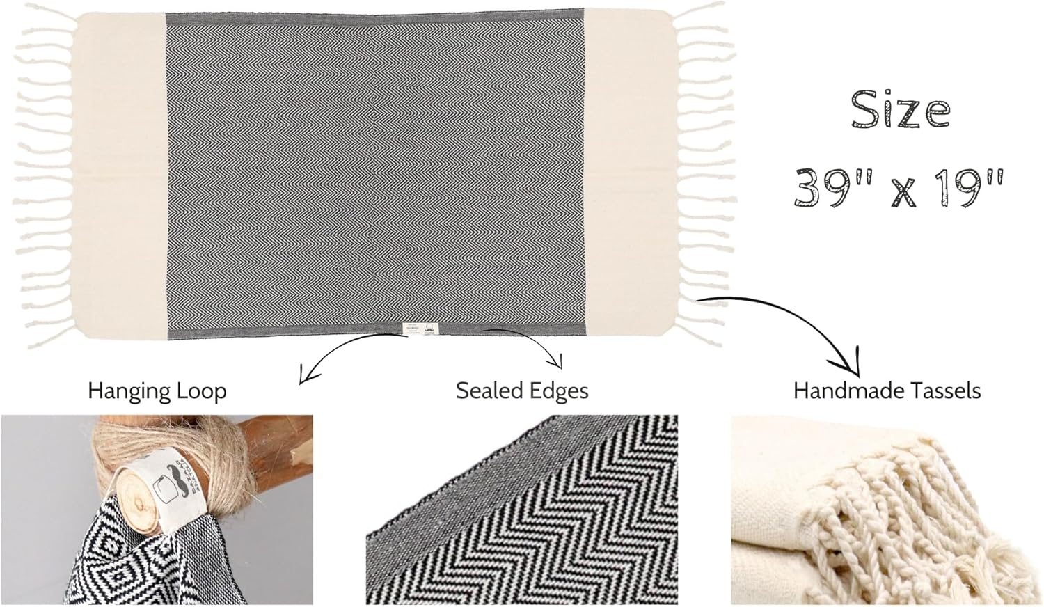 Bazaar Anatolia Hand Towels - Set of 4 | 39" x 19" - Decorative Turkish Hand Towel for Bathroom, 100% Cotton, Kitchen, Face, Hair, Tea, Dishcloth, Green Guest Towels - Herringbone Green