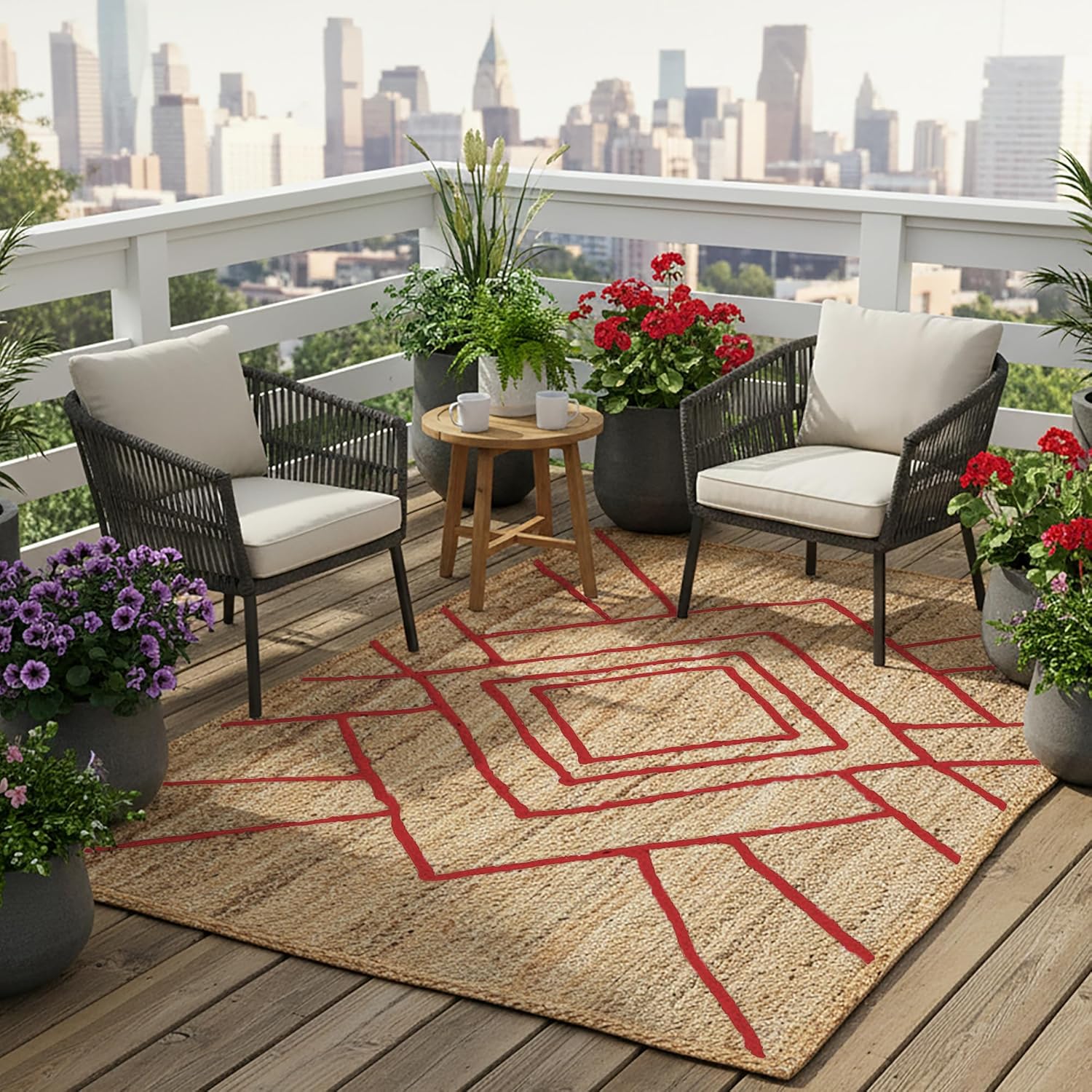 Hand Braided Jute 12x15 Kilim Flatweave Rug Thick 0.27" Red Geometric Diamond Pattern Rugs for Living Room Bedroom Dining Table Decorative Floor Home Decor Carpet