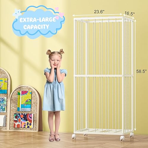 Miniatura 2 de Fixwal Tubo de metal para almacenamiento de animales de peluche, extra grande, organizador de juguetes para niños, con banda elástica y red, 61 x