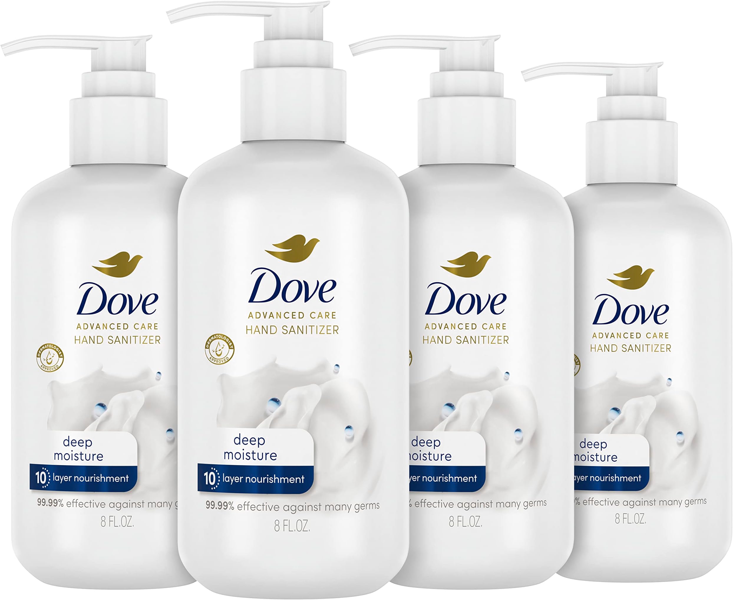 Advanced Care Hand Sanitizer Deep Moisture Pack of 4 for Soft, Smooth Skin 99.99% Effective Against Many Germs, 8 oz