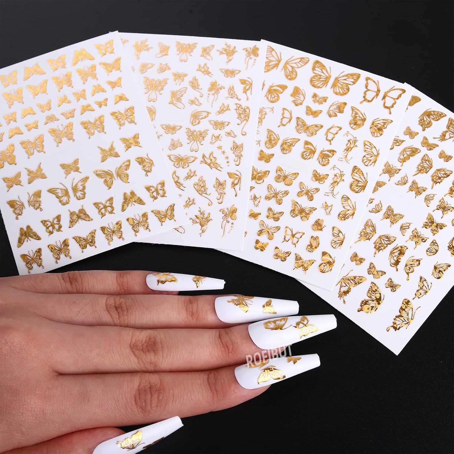 Gold Butterfly Nail Art Stickers 4 Sheets 3D Self Adhesive
