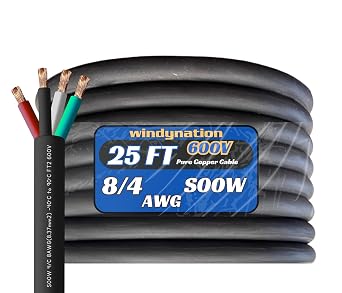 WindyNation 25 Feet 8/4 8 AWG SOOW SO Cable Cord Wire - 8 Gauge 4 Conductor 600V Portable Power Extension Cord Cable for EV Chargers, Motor Leads, Portable Lights, Battery Chargers, and Machinery