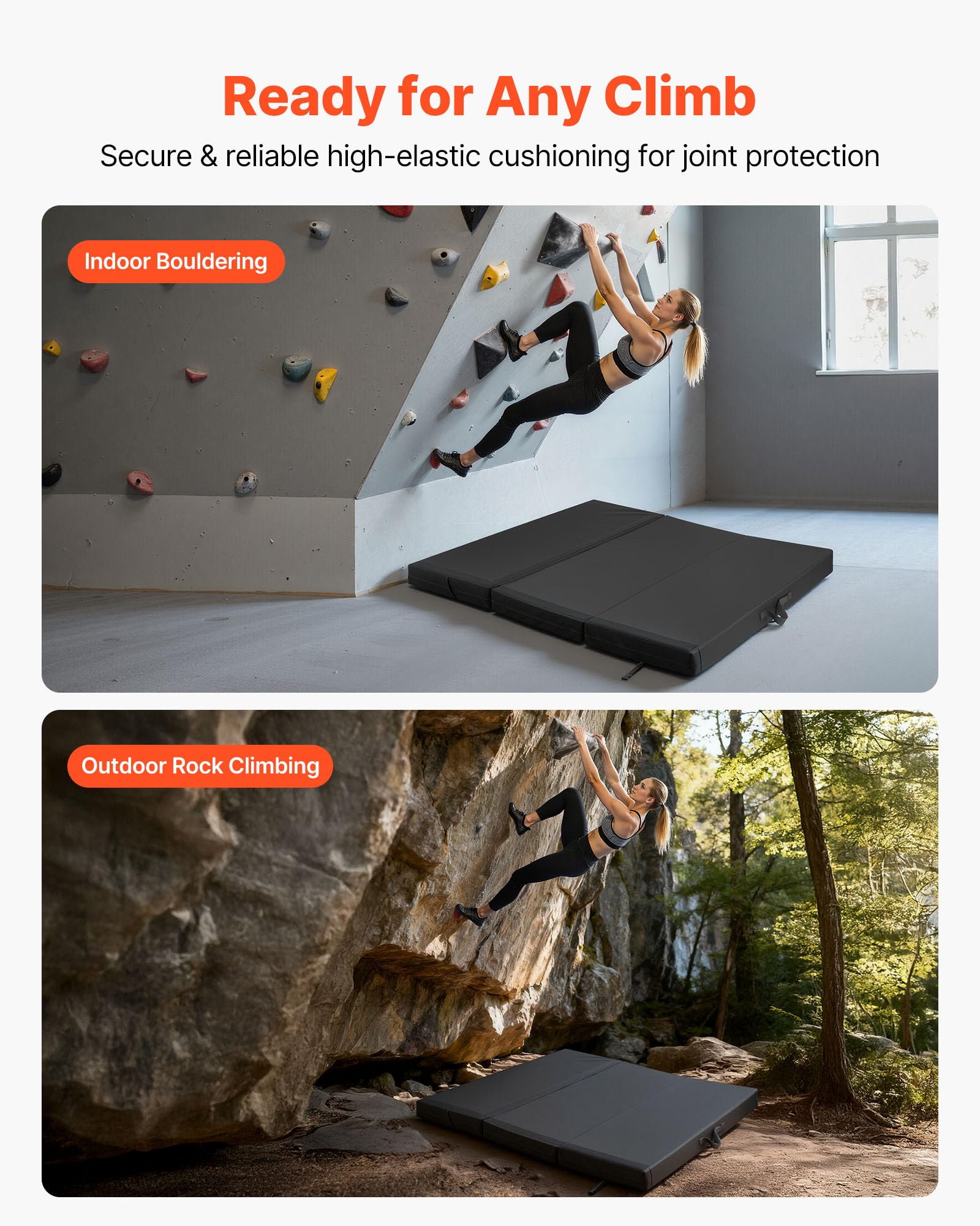 VEVOR Bouldering poduszka powietrzna, podwójna poduszka do wspinaczki górskiej, z regulowanymi paskami do plecaka i uchwytami, łatwa do złożenia do blokowania wewnątrz i wspinaczki na świeżym