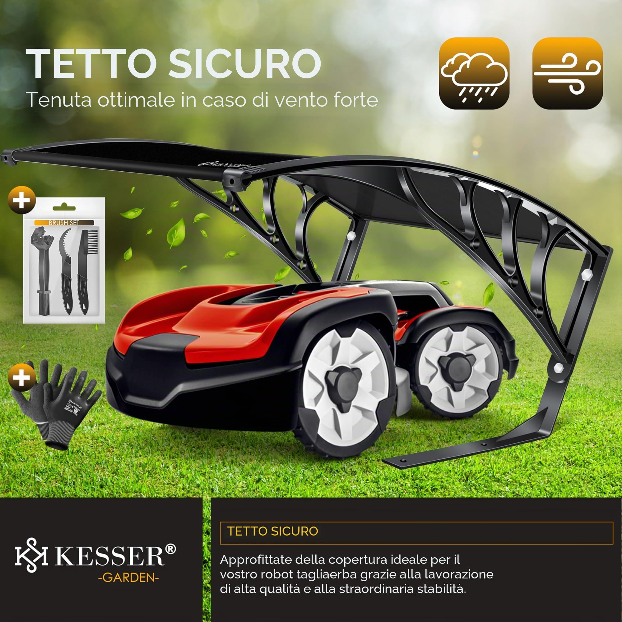 KESSER Tetto da Garage | Coperture | Carport | Rifugio per robot da erba, tosaerba automatico da giardino | Resistente alle intemperie | Nero