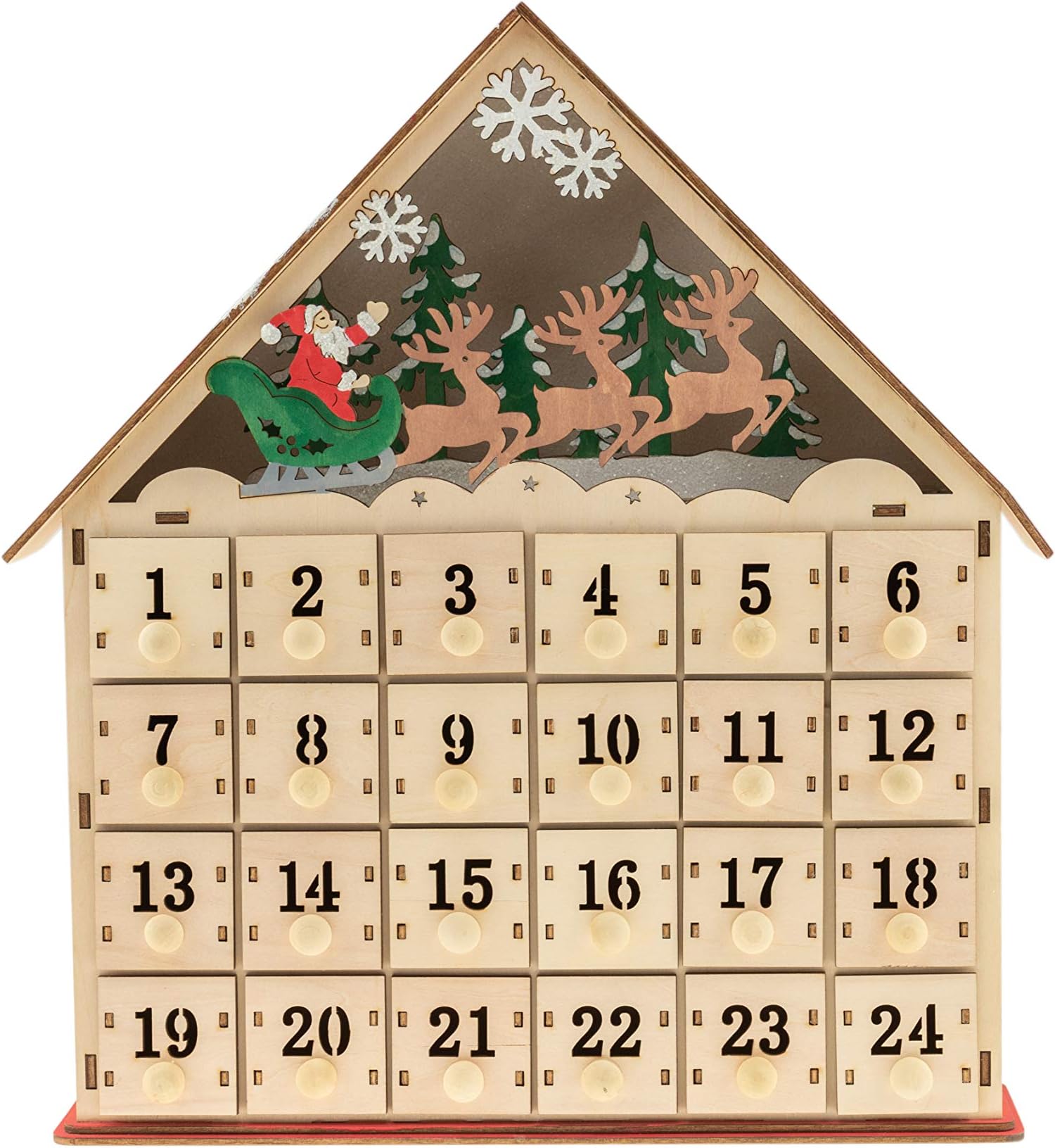 Clever Creations Wooden Christmas Advent Calendar, Countdown to Christmas, LED Holiday Decoration, Battery Operated, Santa